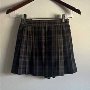 Uniqlo Navy and Tan Plaid Pleated Kids Skirt